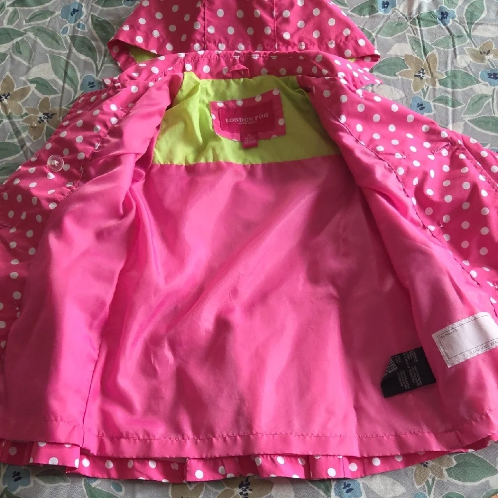 London Fog Kids Raincoat in Pink with White Polka Dots 3T